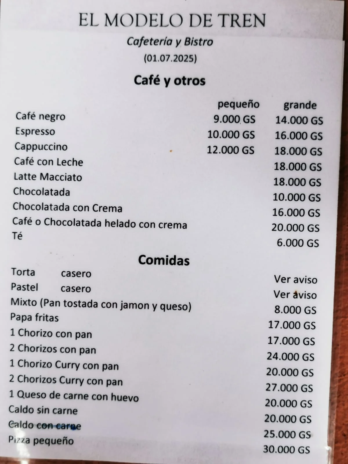 Menú de El Modelo de Tren — página 2